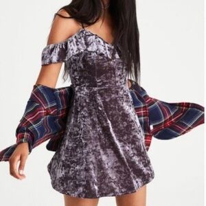 American Eagle Velvet Cold Shoulder Dress